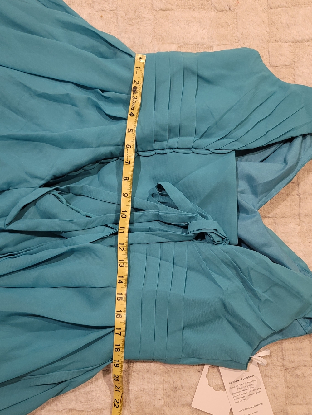 NWT MU XIANG CHEN Teal Chiffon Corseted Fit and Flare Short Dress Size 18 - Picture 15 of 16